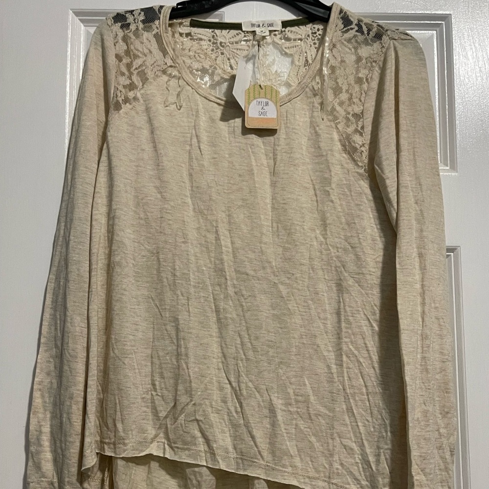 Taylor & Sage Cream Long Sleeve Lace Top